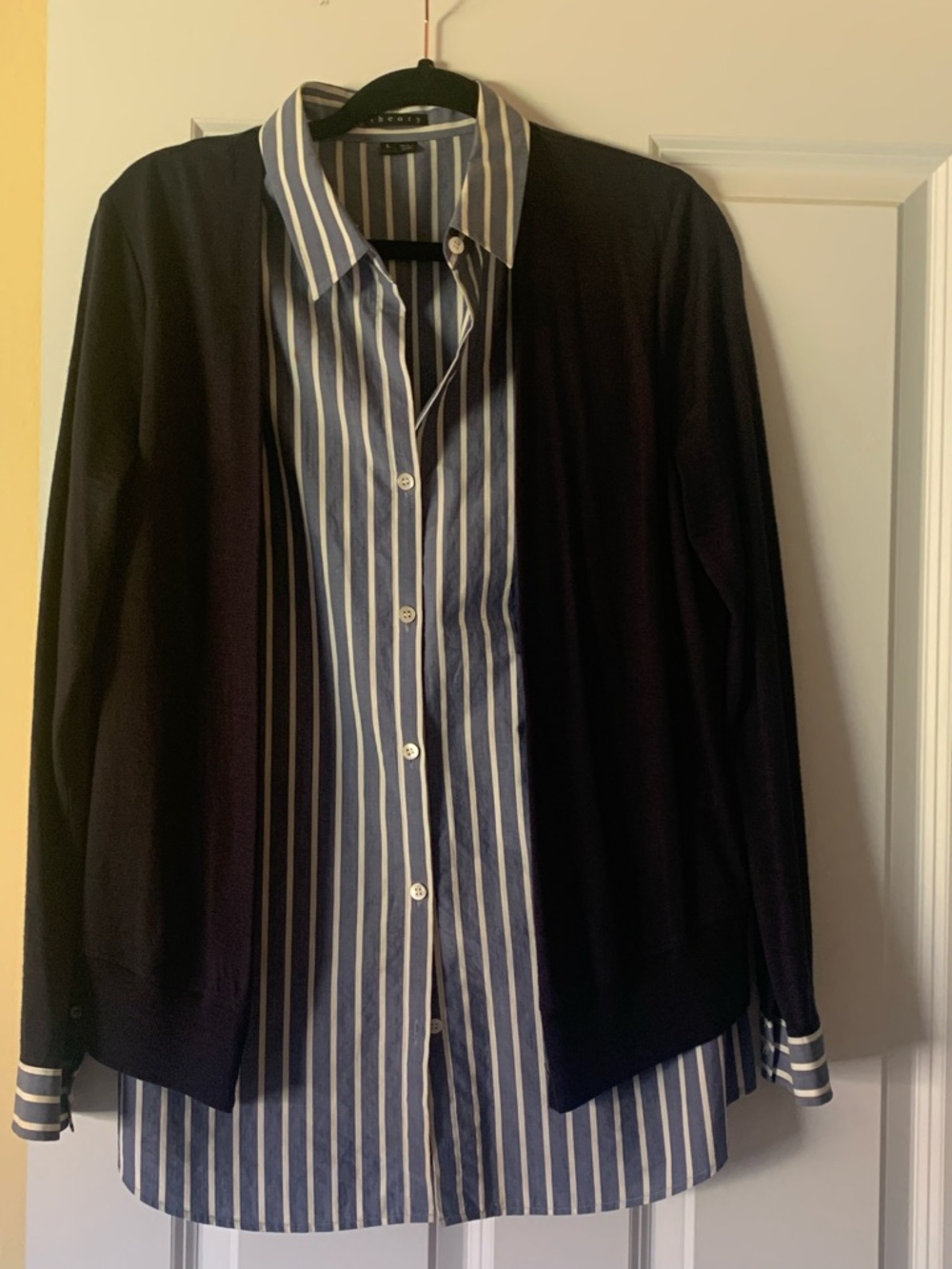 Theory Striped Button-Up Shirt with Cardigan Layer- size L
